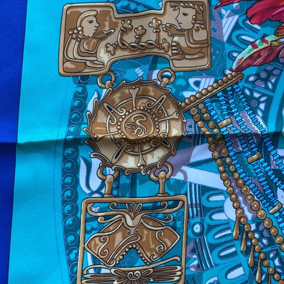 Hermes Mexican South American native Indian Mayan Aztec print silk Carre scarf - Picture 3 of 8